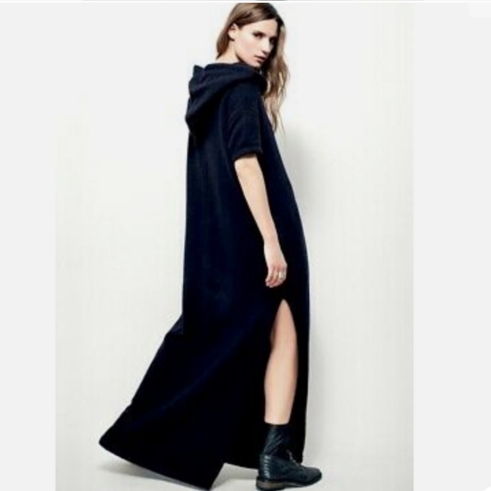 NWT Free People FP Beach Ocean Avenue hooded nubby dress XS black